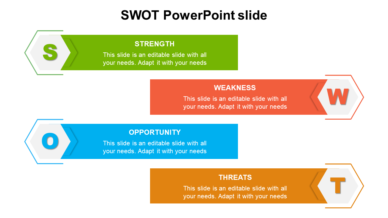 Stunning SWOT PowerPoint Slide Template Zigzag Model